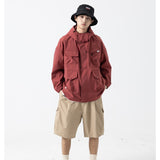 Unisex Jacket Loose Multi-Pocket Hooded Jacket Shell Jacket Mechanical Style Coat
