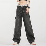 Men Jeans Washed Casual Pants Men's and Women's Straight Wide Leg Jeans Trousers