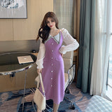 Women Maxi Dress Autumn Winter Sexy Chiffon Long Sleeve Knitted Sheath Dress
