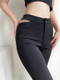 Women Sweatpants Split Hollow out Straight-Leg Pants