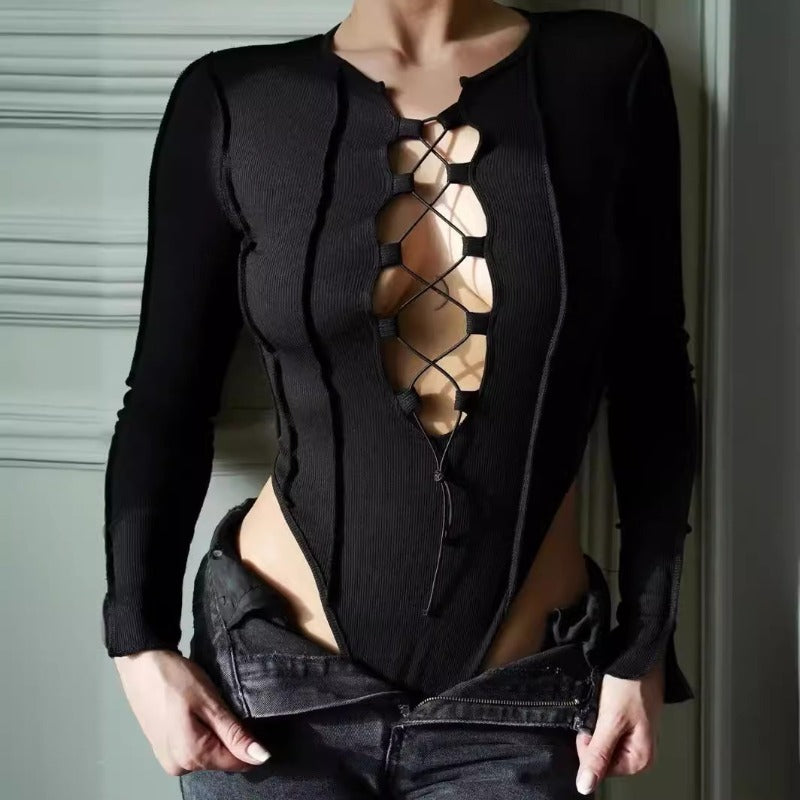 Women Jumpsuit Sexy Hollow Long-Sleeved Slim Fit Jumpsuit