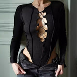 Women Jumpsuit Sexy Hollow Long-Sleeved Slim Fit Jumpsuit