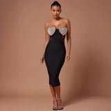 Women Evening Dress Black Strapless Mesh Sexy Sheath Dress