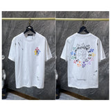 Ch hip-hop t shirts high version ch horseshoe color sanskrit cross washed and worn loosecasualpure cotton american heavy weight