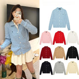 Macaron color rl small malaf polo collar knittingoutwear dopamine fall and winter women's couple cardigan woolen coat