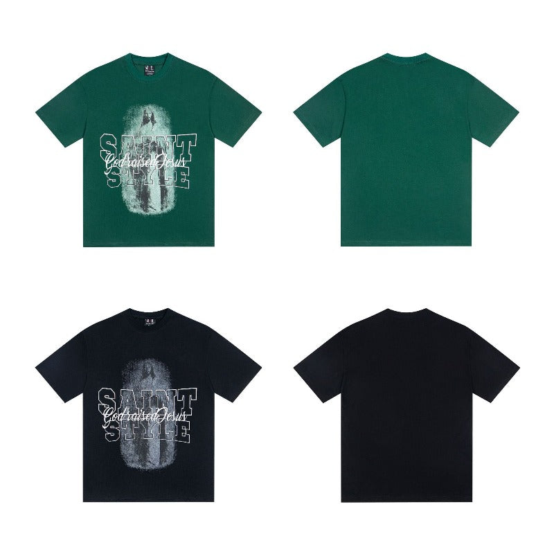 saint m t shirts s.m character & letter graphic crew neck short sleeve tee