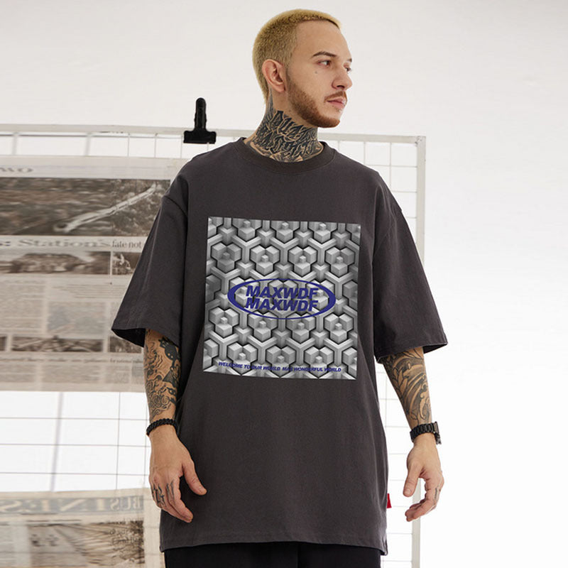Men T Shirt Hip Hop Print Short Sleeve T-shirt Loose Couple Casual T-shirt