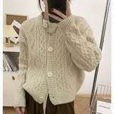 Women Knitwear Autumn Winter Retro Crew Neck Sweater Loose Knitted Cardigan