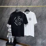 Ch hip-hop t shirts high version ch short sleeve high street horseshoe contrasting color laser engraving film loosecasualamerican heavy weight