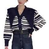 Women Knitwear Autumn and Winter Striped V-neck Sweaters Cardigan