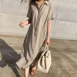 Beth Dutton Wardrobe Loose Short Sleeve Linen Shirt Dress