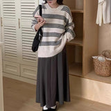 Women Knitwear Autumn and Winter Striped round Neck Sweater Loose Sweater