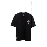 Ch hip-hop t-shirts: ch appliqué metal cross embroidery short sleeve casual american high street style