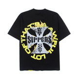 Hip-hop t-shirts: american street style flame letter print trendy casual high street loose fit short sleeve tee
