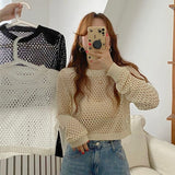 Women Knitwear Summer Retro Sun Protection Hollow-out Sweater Loose Top