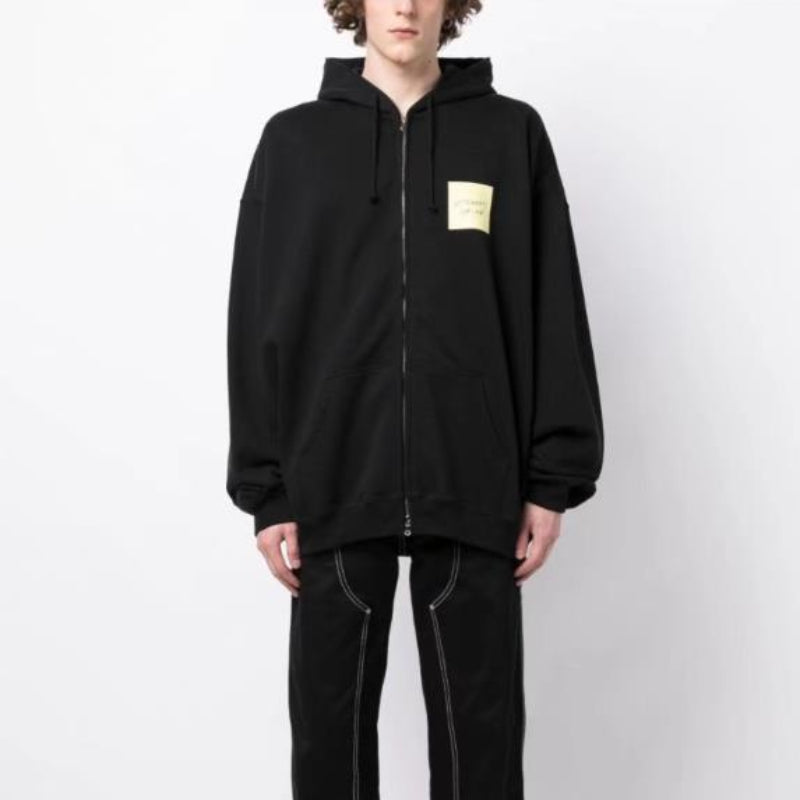 Vetements Hoodie Autumn and Winter Sticky Notes Loose Zip Hoodie Sweater