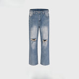 MIJKO Men Vintage Pants MIJKO Wash Old Slightly Stretched Ripped Jeans