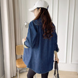 Women Jacket Autumn Winter Retro Denim Shirt Women Loose and Warm Coat