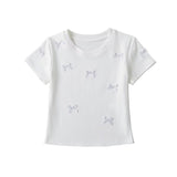 Women Tops Summer Bow Short Sleeve T-shirt