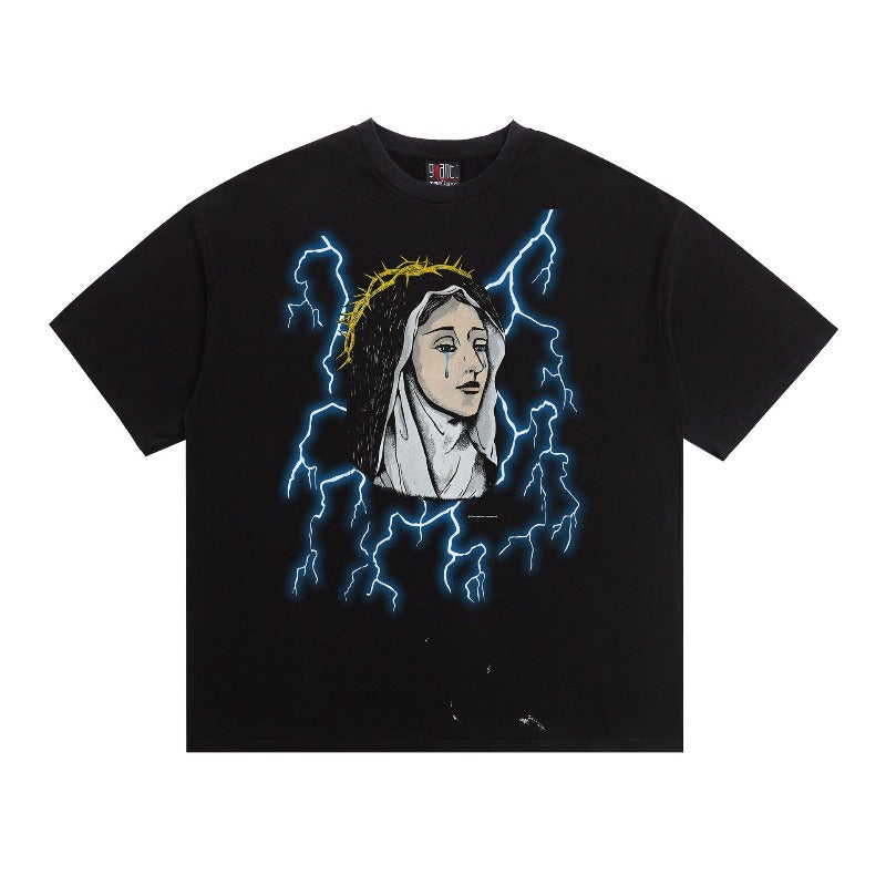 saint m t shirts s.m. tear-stain lightning pattern crewneck pullover short sleeve t-shirt