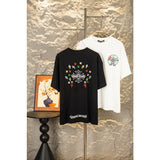 Ch hip-hop t shirts chcolorful horseshoe letterembroider sanskrit cross heavy weight round neck cotton couple