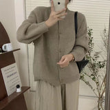 Women Knitted Cardigan round Neck Solid Color Knitted Button Cardigan Loose Casual Sweater Coat