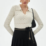 Women Tops Spring/Summer Lapel Hollow Knitwear Pullover Top
