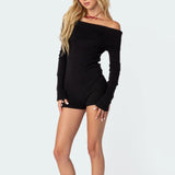 Women Jumpsuit Sexy Knitted Jumpsuit Autumn and Winter Long Sleeve off-the-Shoulder Jumpsuit