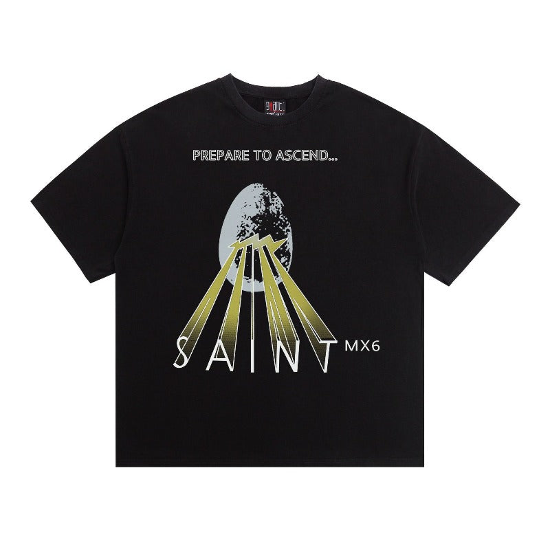 saint m t shirts s.m meteorite letter graphic crew neck short sleeve top