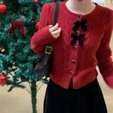 Women Knitwear Autumn and Winter Bow round Neck Sweaters Cardigan