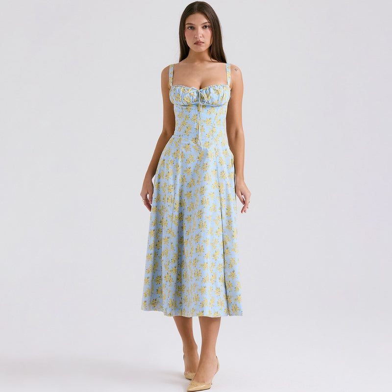 Women Dresses Spring Floral Skirt Vacation Style Suspender Dress (Lbk0409)