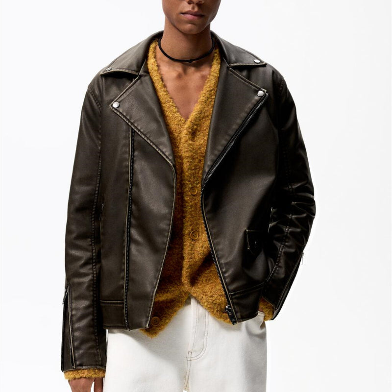 Men Motorcycle Jacket Vintage Distressed Faux Leather Motorcycle Jacket Leather Coat 8281405