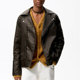 Men Motorcycle Jacket Vintage Distressed Faux Leather Motorcycle Jacket Leather Coat 8281405