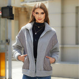 Women Trench Coat Autumn and Winter Long Sleeve Cardigan Zipper Plush Stitching Women's Coat