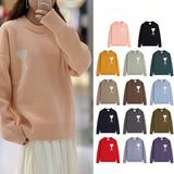 Ami araunrif round neck knitting shirt fall and winter couple long sleeves heart jacquard tops pullover woolen jacket