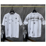 Ch hip-hop t shirts ch snowflake five-pointed star horizontal axis sanskrit lettering film short-sleeved american heavy weight couple