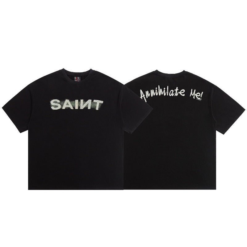 saint m t shirts s.m distressed letter graphic crew neck pullover short sleeve top