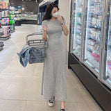 Women Dresses round Neck Short Sleeve Slim Fit Long Dress Casual Dress