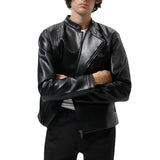 Men Motorcycle Jacket Autumn and Winter Imitation Leather Motorcycle Oblique Zipper Jacket Coat Leather Coat