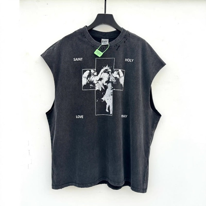 saint m t shirts s.m vintage oil painting pattern pullover casual tank top