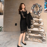 Women Maxi Dress Spring and Autumn Hollow Sexy Lace Evening Dress Hip Skirt