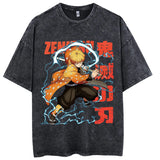 2024Anime Print Japanese Manga Washed T-Shirt Worn Cotton