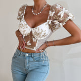 Women Party Tops Halter Perspective Butterfly Embroidered Suspender Mesh Vest