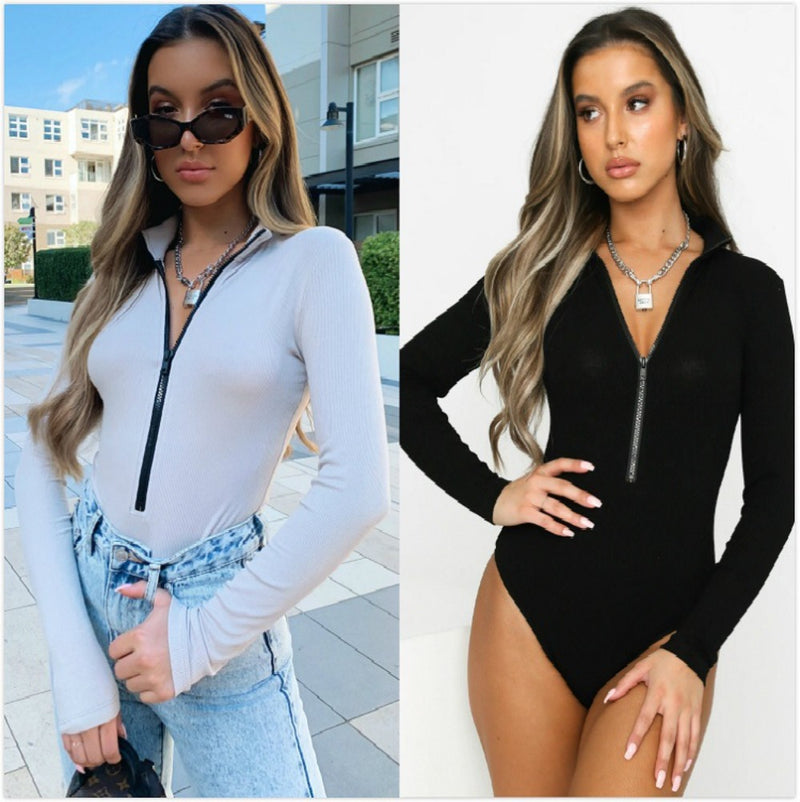 Women Jumpsuit Autumn and Winter Long Sleeve T-shirt Stand-up Collar Slim Fit Jumpsuit