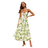 Women Dresses Summer V-neck Backless Print Sexy Suspenders Dress (Jkw0408)