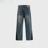 MIJKO Men Vintage Pants MIJKO contrasting patchwork trousers men's and women's washed water old jeans
