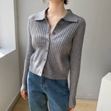 Women's Cardigan Sweater Knitted Polo Shirt Women's Long Sleeve Cardigan Top 8t8098
