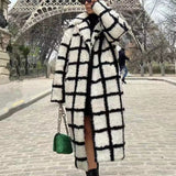 Women Woolen Coat Imitation Lamb Wool Plaid Coat Women's Autumn and Winter Thermal Long Coat