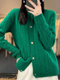 Women Knitted Cardigan Autumn Winter Retro Loose round Neck Sweater Coat