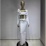 Women Dresses Sexy Skirt Suit Long Sleeve Flower Two Pieces Suit (Otn202404)